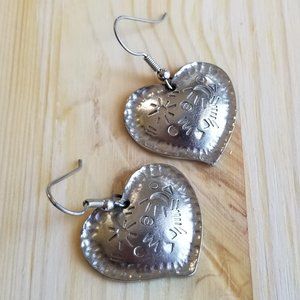 Vintage native metal heart earrings